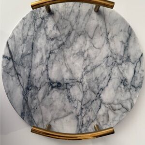 Marble Round Tray with Gold Handles